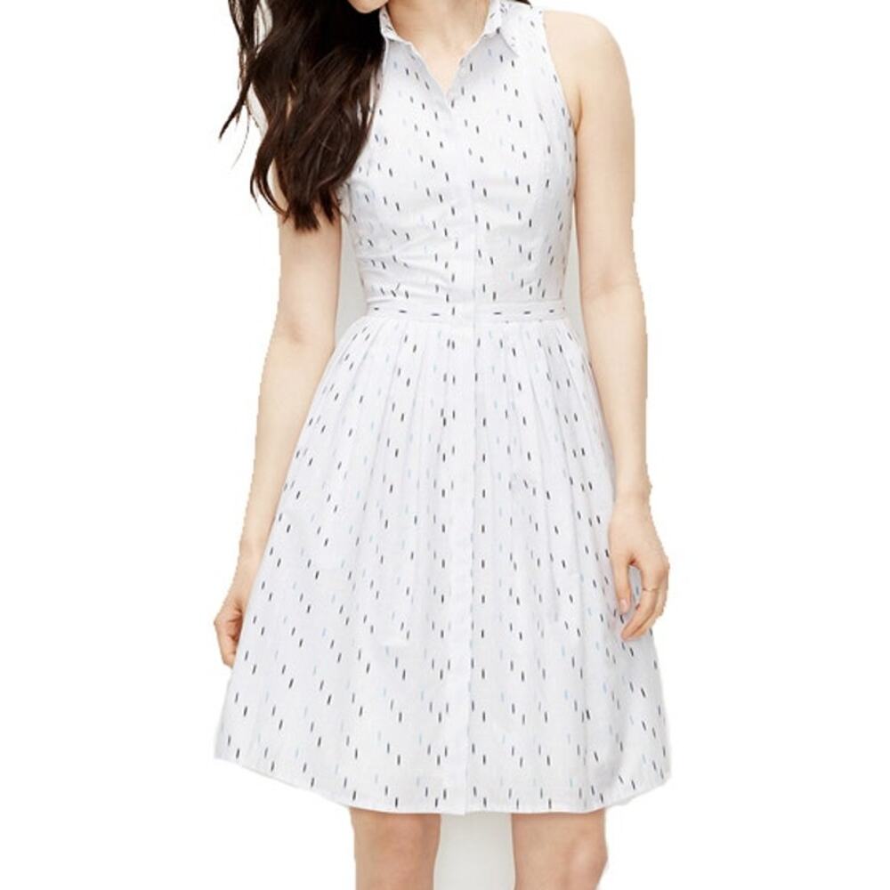 Neiman Marcus Square Dot Dress Linen Sleeveless A-Line Mini White Womens Small